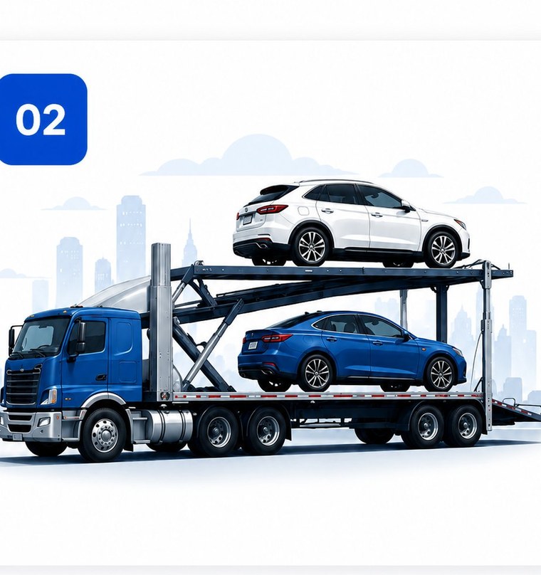 Step 2: a vetted auto-transport carrier loads vehicles for pickup